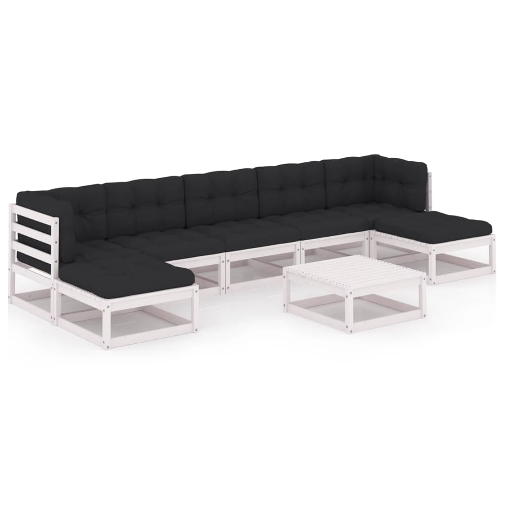 8-tlg. Garten-Lounge-Set mit Kissen Weiss Kiefer Massivholz